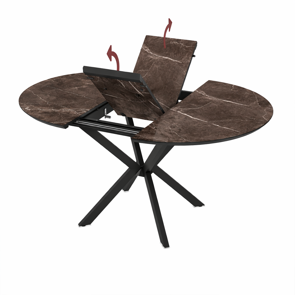 Išskleidžiamas valgomojo stalas Dobok 110 / Bianco High Gloss, Rudas (marmuro raštas, blizgus) - Vaizdas 3